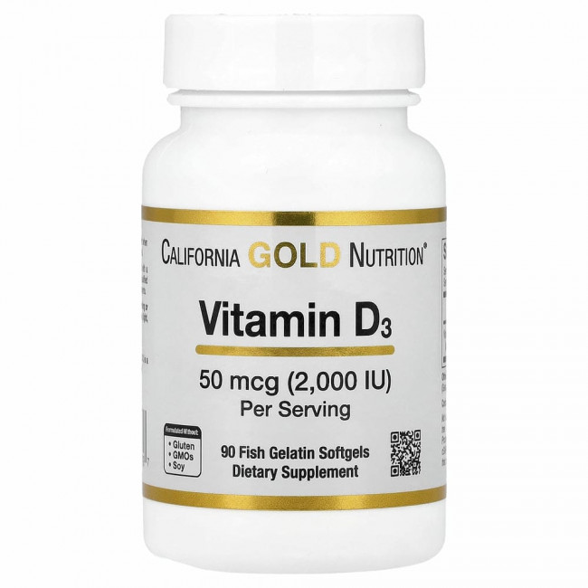 California Gold Nutrition, витамин D3, 50 мкг (2000 МЕ), 90 рыбно-желатиновых капсул
