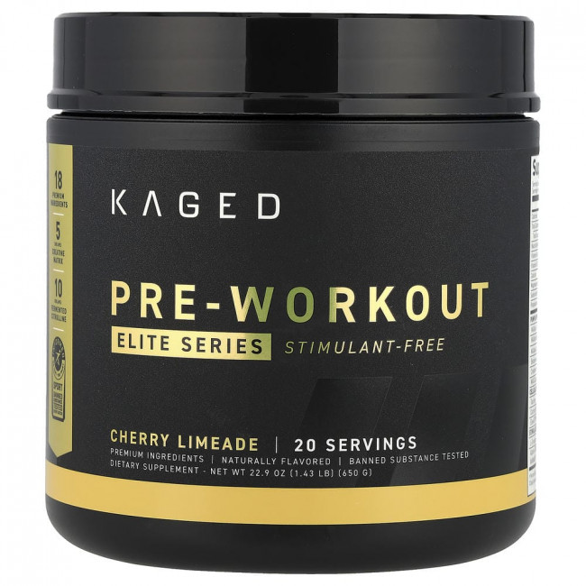 Kaged, Elite Series, предтренировочный комплекс, без стимуляторов, вишневый лайм, 650 г (1,43 фунта)
