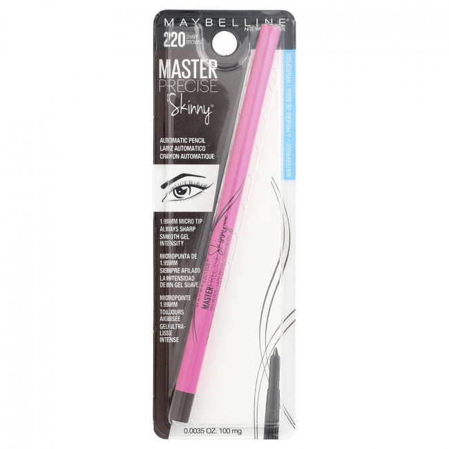 Maybelline, Master Precise Skinny®, автоматический карандаш для глаз, 220 Sharp Brown, 0,0035 унции (100 мг) Maybelline, Master Precise Skinny®, автоматический карандаш для глаз, 220 Sharp Brown, 0,0035 унции (100 мг)