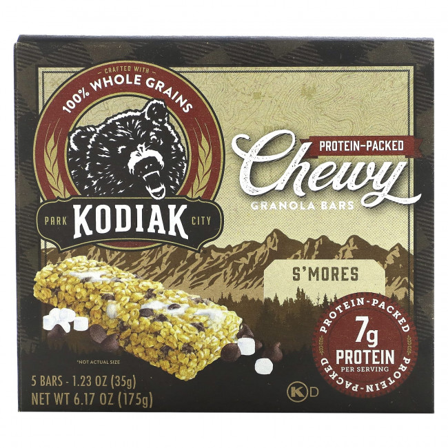 Kodiak Cakes, Жевательные батончики из гранолы, S'mores, 5 батончиков, 35 г (1,23 унции) каждый Kodiak Cakes, Жевательные батончики из гранолы, S'mores, 5 батончиков, 35 г (1,23 унции) каждый