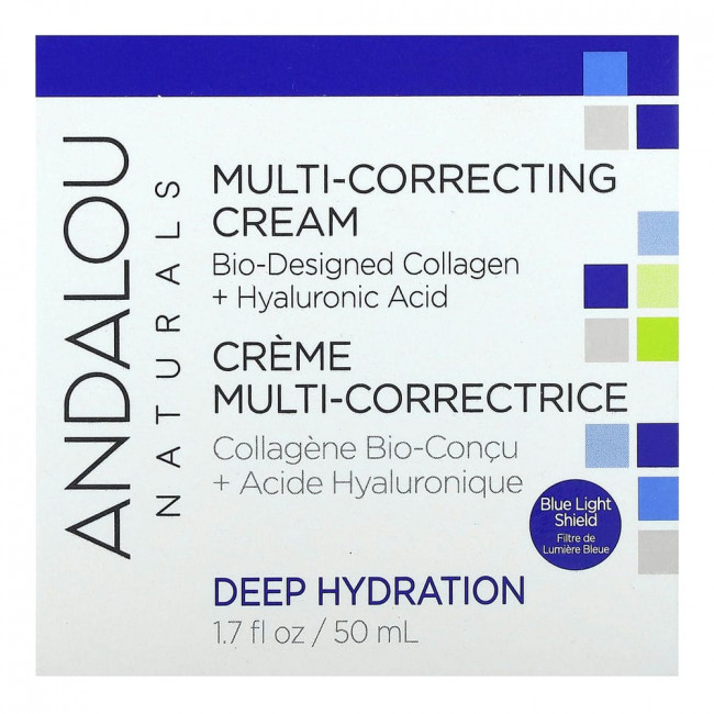 Andalou Naturals, Мульти-корректирующий крем, коллаген с биологическим дизайном + гиалуроновая кислота, 1,7 жидких унций (50 мл) Andalou Naturals, Мульти-корректирующий крем, коллаген с биологическим дизайном + гиалуроновая кислота, 1,7 жидких унций (50 мл)