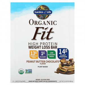 Garden of Life, Organic Fit, высокопротеиновый батончик для похудения, шоколад с арахисовым маслом, 12 батончиков по 55 г (1,94 унции) Garden of Life, Organic Fit, высокопротеиновый батончик для похудения, шоколад с арахисовым маслом, 12 батончиков по 55 г (1,94 унции)
