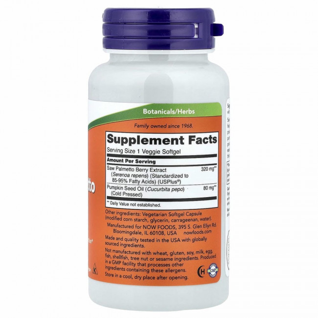 NOW Foods, экстракт серенои, мужское здоровье, 320 мг, 90 растительных капсул
