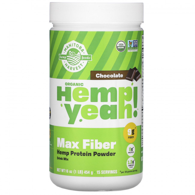 Manitoba Harvest, Organic Hemp Yeah!, Max Fiber Hemp Protein Powder, Chocolate, 16 oz (454 g) Manitoba Harvest, Organic Hemp Yeah!, Max Fiber Hemp Protein Powder, Chocolate, 16 oz (454 g)