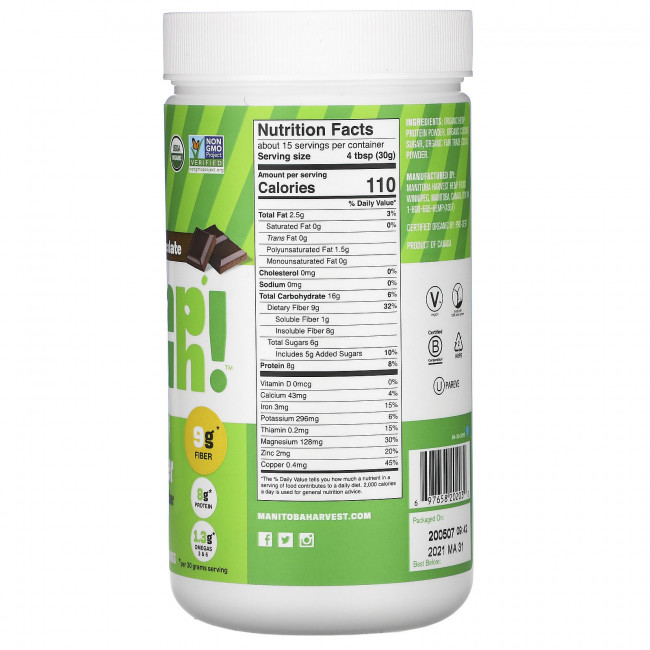 Manitoba Harvest, Organic Hemp Yeah!, Max Fiber Hemp Protein Powder, Chocolate, 16 oz (454 g) Manitoba Harvest, Organic Hemp Yeah!, Max Fiber Hemp Protein Powder, Chocolate, 16 oz (454 g)