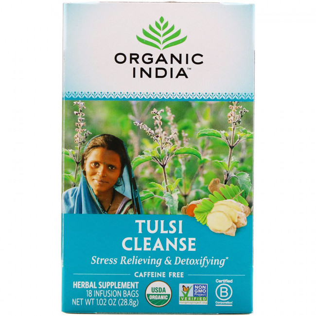 Organic India, Очищающий чай с тулси, без кофеина, 18 пакетиков, 28,8 г (1,02 унции) Organic India, Очищающий чай с тулси, без кофеина, 18 пакетиков, 28,8 г (1,02 унции)