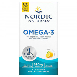 Nordic Naturals, Омега-3, с лимонным вкусом, 345 мг, 60 капсул Nordic Naturals, Омега-3, с лимонным вкусом, 345 мг, 60 капсул