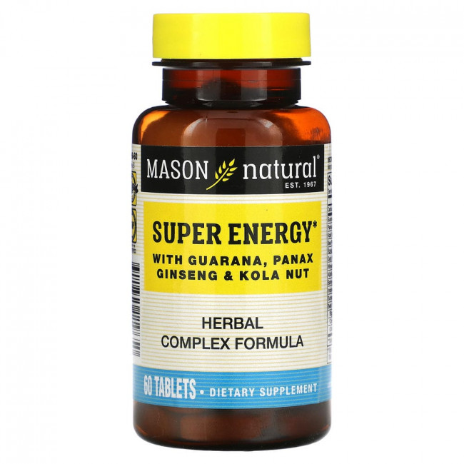 Mason Natural, Super Energy с гуараной, женьшенем и кольским орехом, 60 таблеток Mason Natural, Super Energy с гуараной, женьшенем и кольским орехом, 60 таблеток