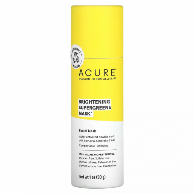 ACURE, Осветляющая маска для лица Supergreens, 30 г (1 унция)