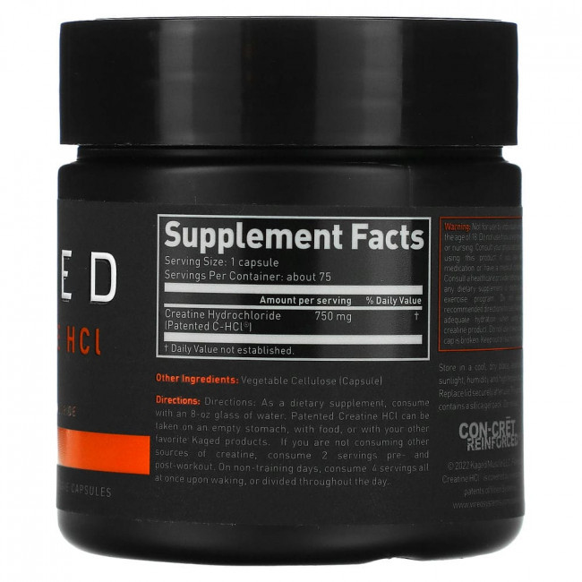 Kaged Muscle, Запатентованный гидрохлорид креатина, 75 растительных капсул