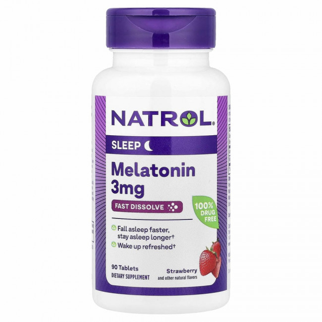 Natrol, Мелатонин, быстрорастворимые, клубника, 3 мг, 90 таблеток