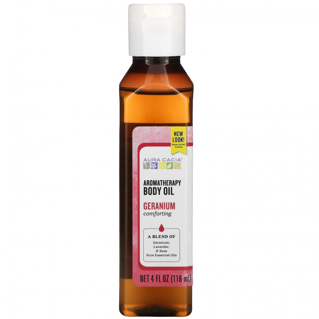 Aura Cacia, Ароматерапевтическое масло для тела, 'Успокаивающая герань', 4 жидких унции (118 мл)