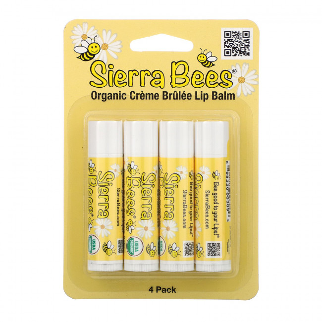 Sierra Bees, Органические бальзамы для губ, крем-брюле, 4 штуки в упаковке весом 0,15 унции (4,25 г) каждая Sierra Bees, Органические бальзамы для губ, крем-брюле, 4 штуки в упаковке весом 0,15 унции (4,25 г) каждая