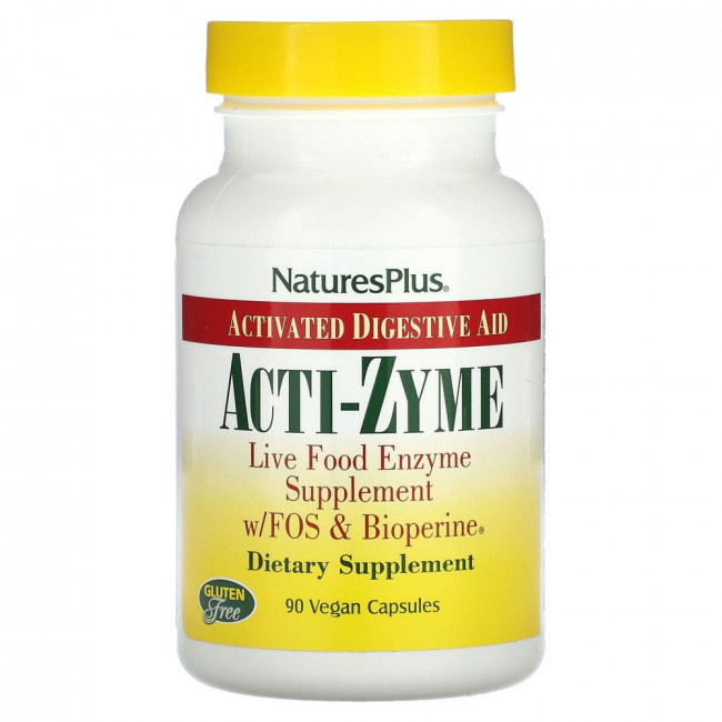NaturesPlus, Acti-Zyme, средство для улучшения пищеварения, 90 веганских капсул