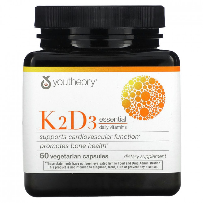 Youtheory, K2D3 незаменимые ежедневные витамины, 60 вегетарианских капсул Youtheory, K2D3 незаменимые ежедневные витамины, 60 вегетарианских капсул