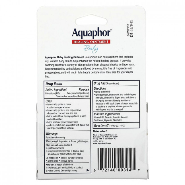 Aquaphor, Детская лечебная мазь, 2 тюбика, 10 г (0,35 унции) Aquaphor, Детская лечебная мазь, 2 тюбика, 10 г (0,35 унции)