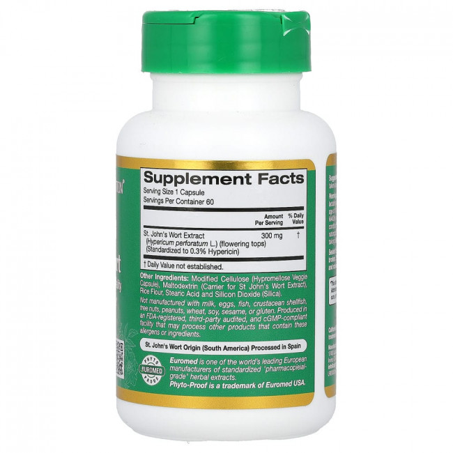 California Gold Nutrition, EuroHerbs, экстракт зверобоя, качество Euromed, 300 мг, 60 растительных капсул
