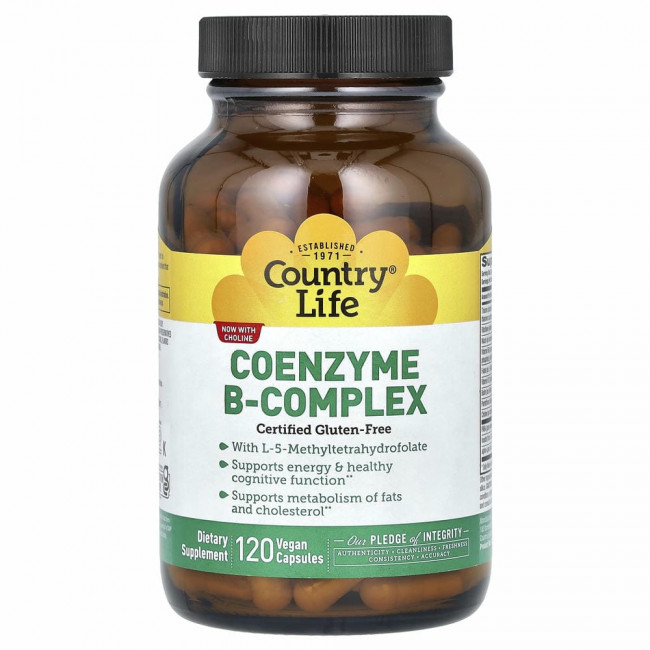 Country Life, Комплекс коэнзимов группы B, 120 веганских капсул Country Life, Комплекс коэнзимов группы B, 120 веганских капсул
