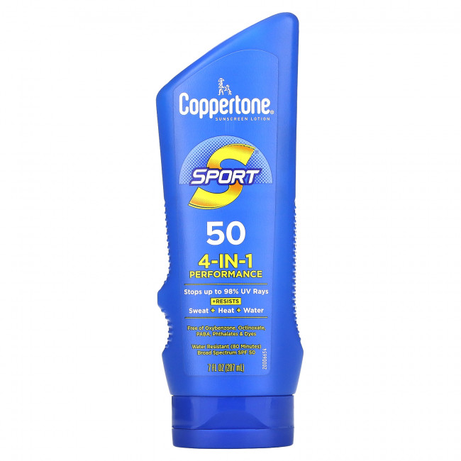 Coppertone, Sport, солнцезащитный лосьон, эффективность 4-в-1, SPF 50, 207 мл (7 жидк. Унций) Coppertone, Sport, солнцезащитный лосьон, эффективность 4-в-1, SPF 50, 207 мл (7 жидк. Унций)