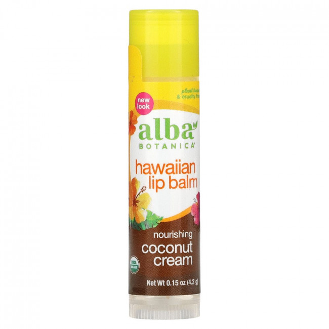 Alba Botanica, Гавайский бальзам для губ, питательный кокосовый крем, 4,2 г
