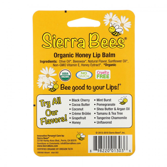 Sierra Bees, Органические бальзамы для губ, мед, 4 штуки в упаковке весом 0,15 унции (4,25 г) каждая Sierra Bees, Органические бальзамы для губ, мед, 4 штуки в упаковке весом 0,15 унции (4,25 г) каждая