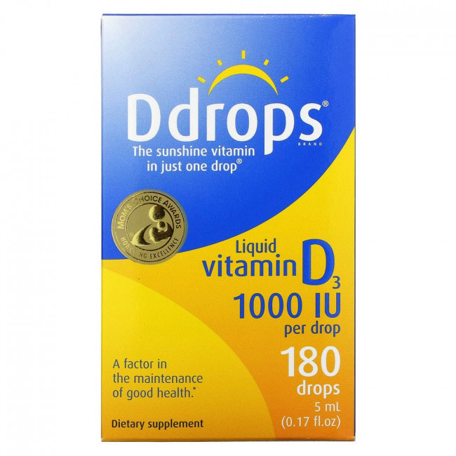 Ddrops, Жидкий витамин D3, 1000 МЕ, 0,17 жидких унций (5 мл) Ddrops, Жидкий витамин D3, 1000 МЕ, 0,17 жидких унций (5 мл)