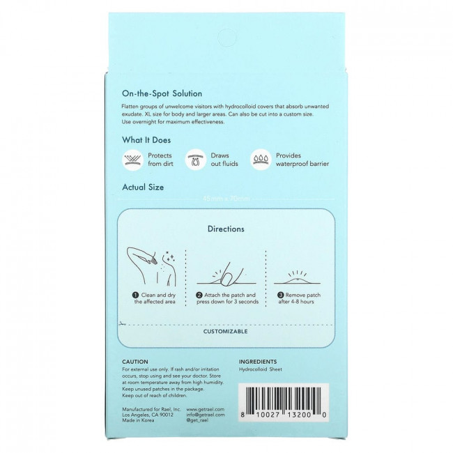 Rael, Inc., Beauty, Miracle Patch, покрытие для борьбы с пятнами, XL, 6 патчей