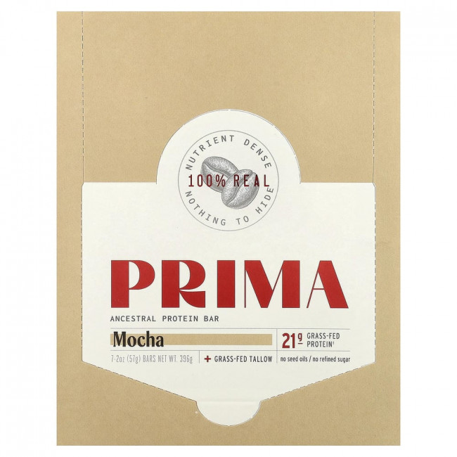 Протеиновый батончик Prima Ancestral, вкус мокко, 7 батончиков, по 57 г каждый.