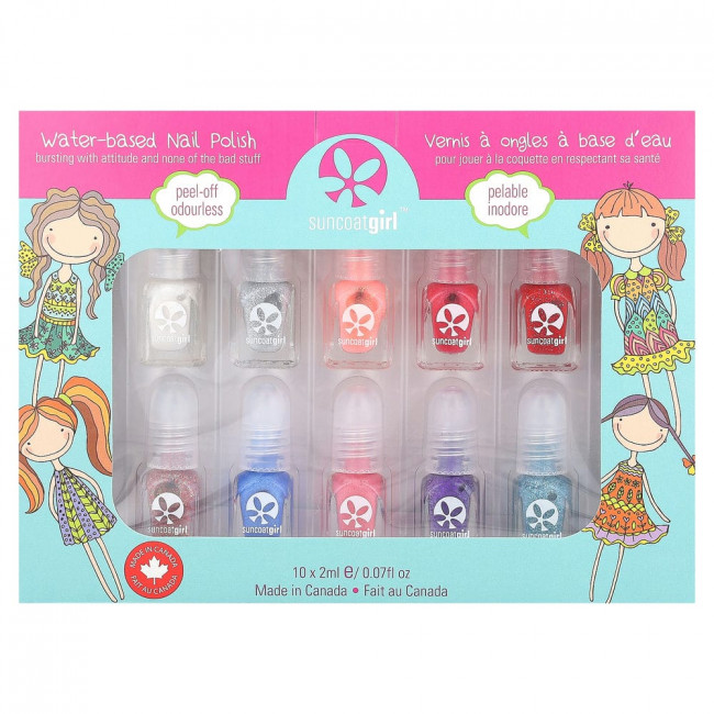 SuncoatGirl, Набор лаков для ногтей на водной основе, Flare & Fancy, 10 штук