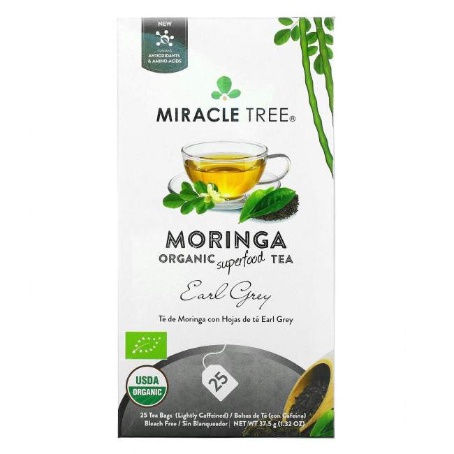 Miracle Tree, Moringa Organic Superfood Tea, Earl Grey, 25 чайных пакетиков, 37,5 г (1,32 унции) Miracle Tree, Moringa Organic Superfood Tea, Earl Grey, 25 чайных пакетиков, 37,5 г (1,32 унции)
