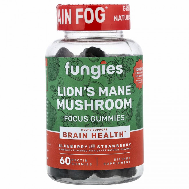 Fungies, Жевательные мармеладки с грибами из львиной гривы, голубика и клубника, 60 жевательных таблеток с пектином Fungies, Жевательные мармеладки с грибами из львиной гривы, голубика и клубника, 60 жевательных таблеток с пектином
