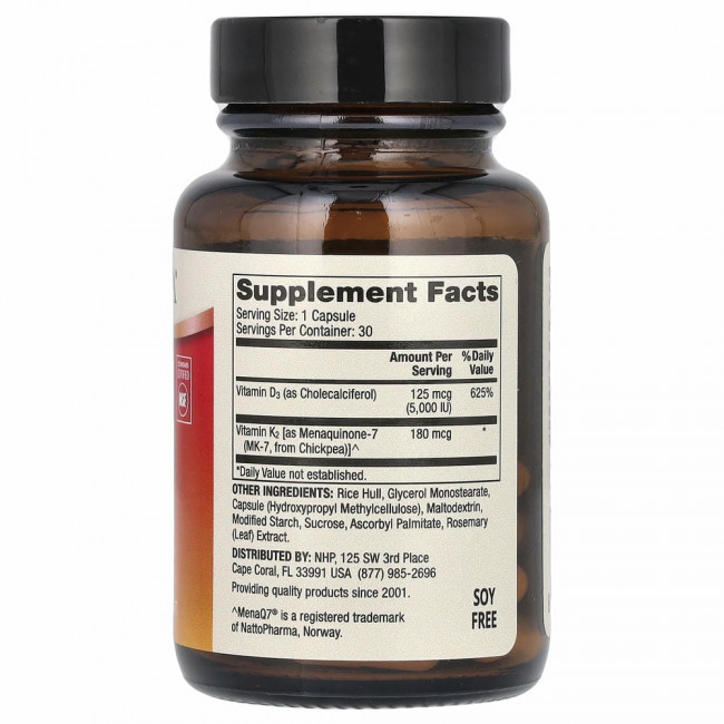 Dr. Mercola, витамины D3 и K2, 30 капсул