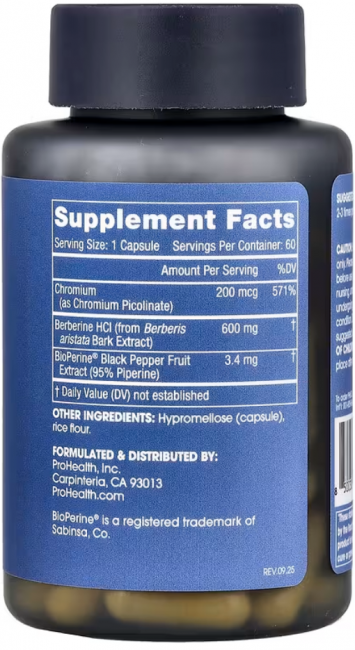 ProHealth Longevity, Berberine Pro, 600 мг, 60 растительных капсул ProHealth Longevity, Berberine Pro, 600 мг, 60 растительных капсул