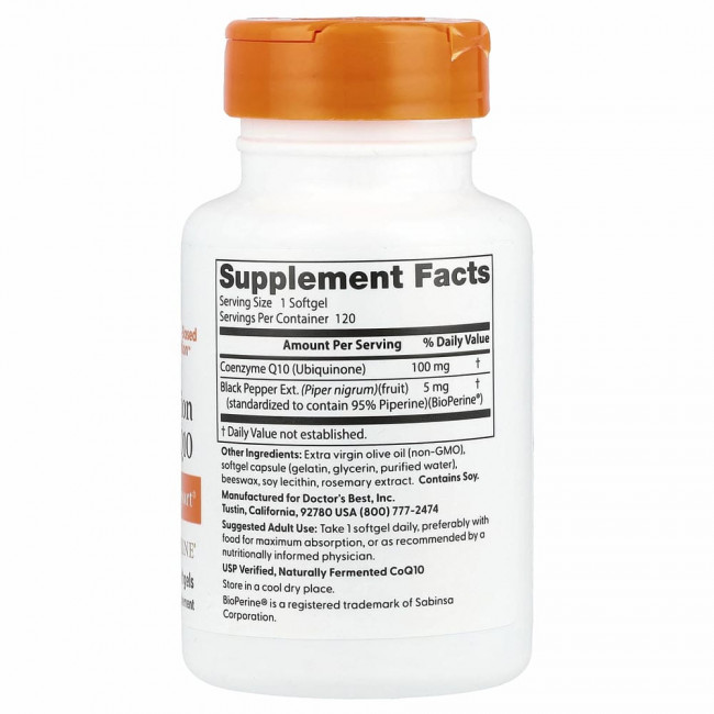 Doctor's Best, коэнзим Q10 с высокой степенью всасывания с BioPerine, 100 мг, 120 капсул Doctor's Best, коэнзим Q10 с высокой степенью всасывания с BioPerine, 100 мг, 120 капсул