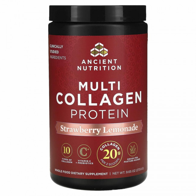 Dr. Axe / Ancient Nutrition, Multi Collagen Protein, Клубничный лимонад, 10,1 унции (285,6 г) Dr. Axe / Ancient Nutrition, Multi Collagen Protein, Клубничный лимонад, 10,1 унции (285,6 г)