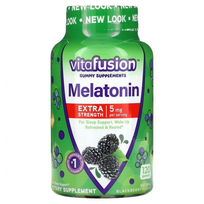 VitaFusion, Мелатонин повышенной силы действия, натуральный вкус ежевики, 2.5 мг, 120 жевательных таблеток VitaFusion, Мелатонин повышенной силы действия, натуральный вкус ежевики, 2.5 мг, 120 жевательных таблеток