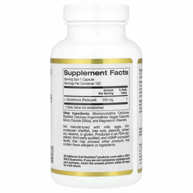 California Gold Nutrition, L-глутатион (восстановленный), 500 мг, 120 растительных капсул California Gold Nutrition, L-глутатион (восстановленный), 500 мг, 120 растительных капсул