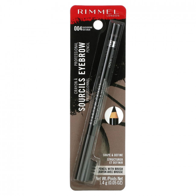 Rimmel London, Профессиональный карандаш для бровей, 004 черно-коричневый, 1,4 г Rimmel London, Профессиональный карандаш для бровей, 004 черно-коричневый, 1,4 г