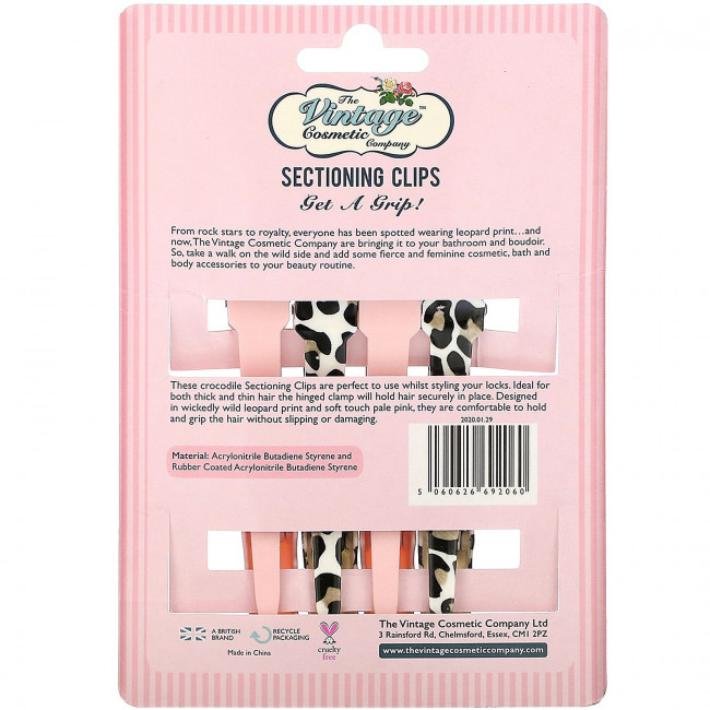 The Vintage Cosmetic Co., Sectioning Clips, Pink, 4 Clips