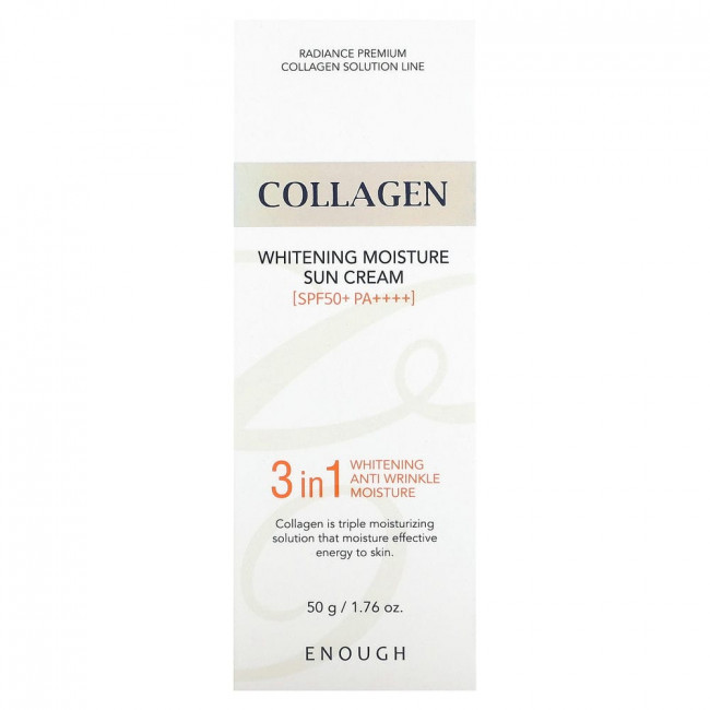 Enough, Collagen, отбеливающий увлажняющий солнцезащитный крем, SPF 50+ PA ++++, 50 г (1,76 унции)