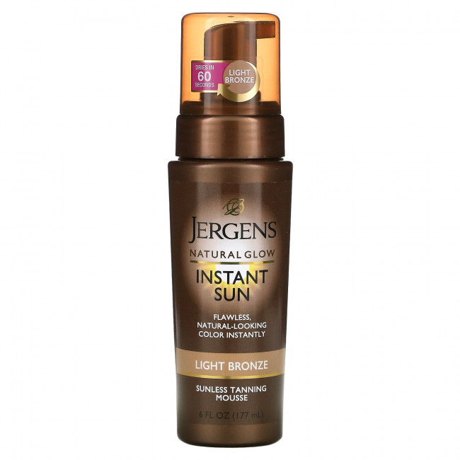 Jergens, Natural Glow, Instant Sun, мусс для автозагара, светло-бронзовый, 177 мл Jergens, Natural Glow, Instant Sun, мусс для автозагара, светло-бронзовый, 177 мл