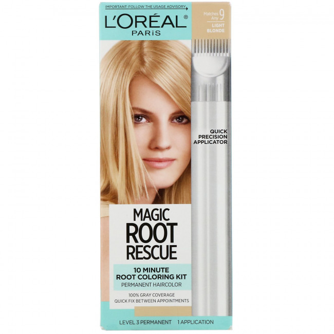 L'Oreal, Magic Root Rescue, комплект для окрашивания корней за 10 минут, оттенок 9 «Светлый блонд», на 1 применение L'Oreal, Magic Root Rescue, комплект для окрашивания корней за 10 минут, оттенок 9 «Светлый блонд», на 1 применение