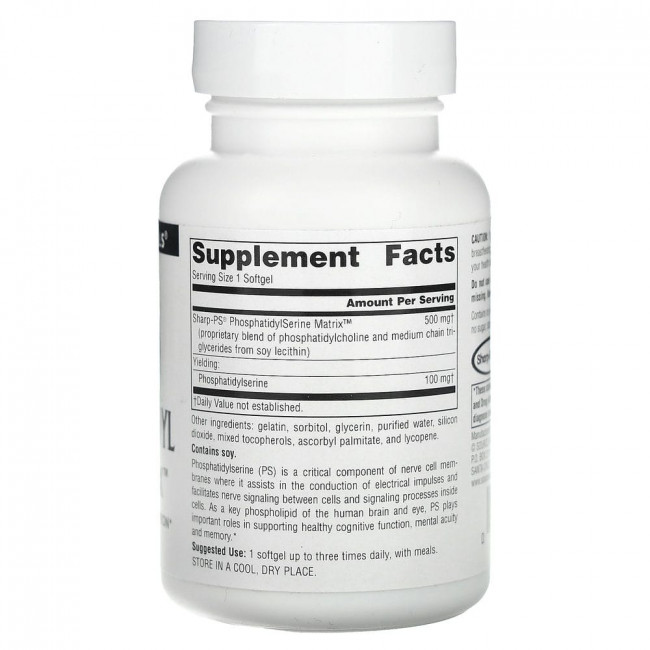 Source Naturals, Фосфатидилсериновая матрица, 500 мг, 60 мягких таблеток Source Naturals, Фосфатидилсериновая матрица, 500 мг, 60 мягких таблеток