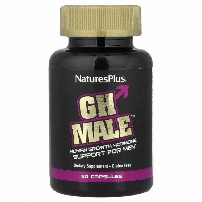 NaturesPlus, GH Male, гормон роста человека для мужчин, 60 растительных капсул