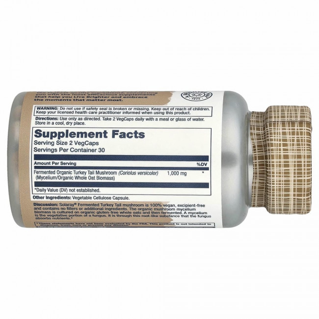 Solaray, Turkey Tail, Fermented Mushrooms, 500 mg, 60 VegCaps
