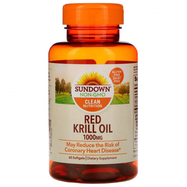 Sundown Naturals, Масло красного криля, 1000 мг, 60 мягких таблеток Sundown Naturals, Масло красного криля, 1000 мг, 60 мягких таблеток