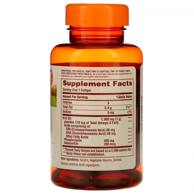 Sundown Naturals, Масло красного криля, 1000 мг, 60 мягких таблеток Sundown Naturals, Масло красного криля, 1000 мг, 60 мягких таблеток