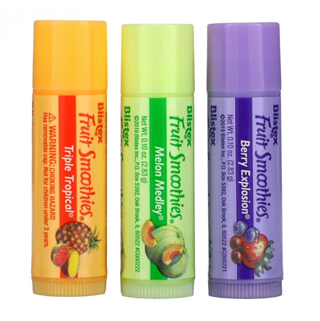 Blistex, Fruit Smoothies, увлажняющий бальзам для губ, 3 стика по 2,83 г (0,10 унции) каждый Blistex, Fruit Smoothies, увлажняющий бальзам для губ, 3 стика по 2,83 г (0,10 унции) каждый