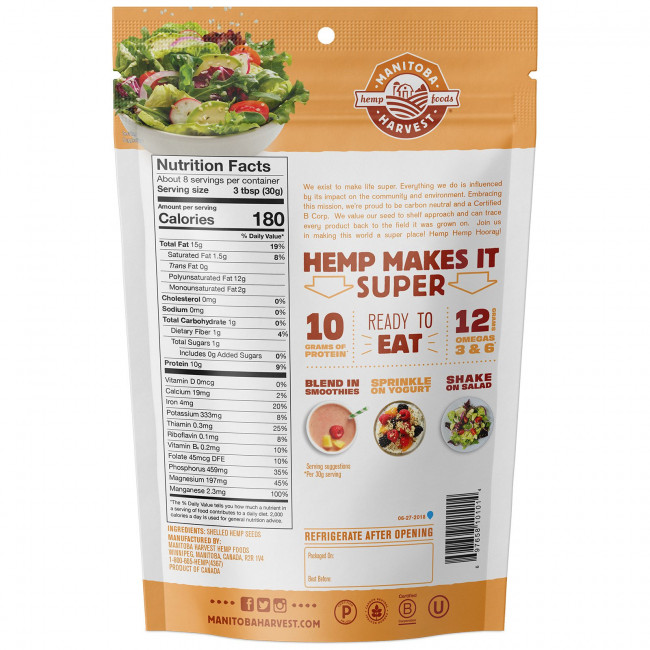 Manitoba Harvest, Hemp Hearts, очищенные семена конопли, с ореховым ароматизатором, 227 г (8 унций)