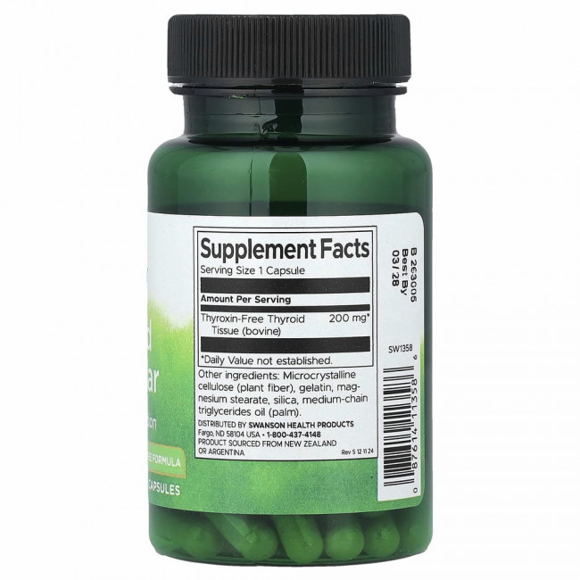 Swanson, Щитовидная железа, 200 мг, 60 капсул